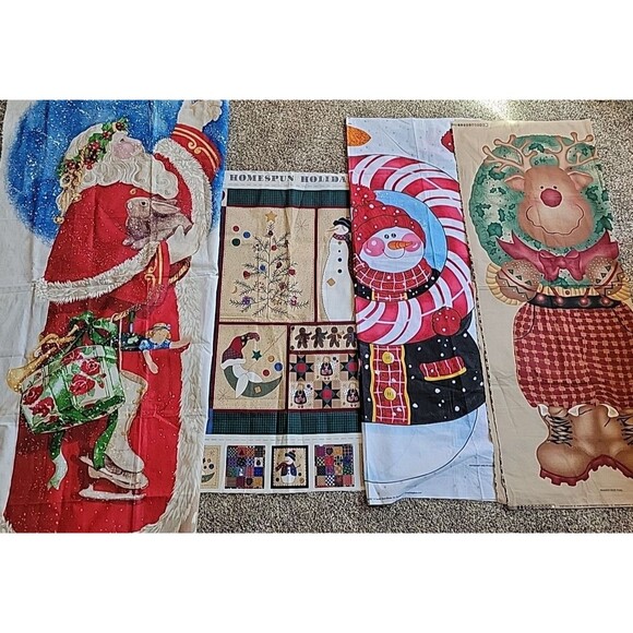 Lot of 4 Door Panels Daisy Kingdom Santa Wreath Snowman Homespun Fabric Sewing - Picture 5 of 10